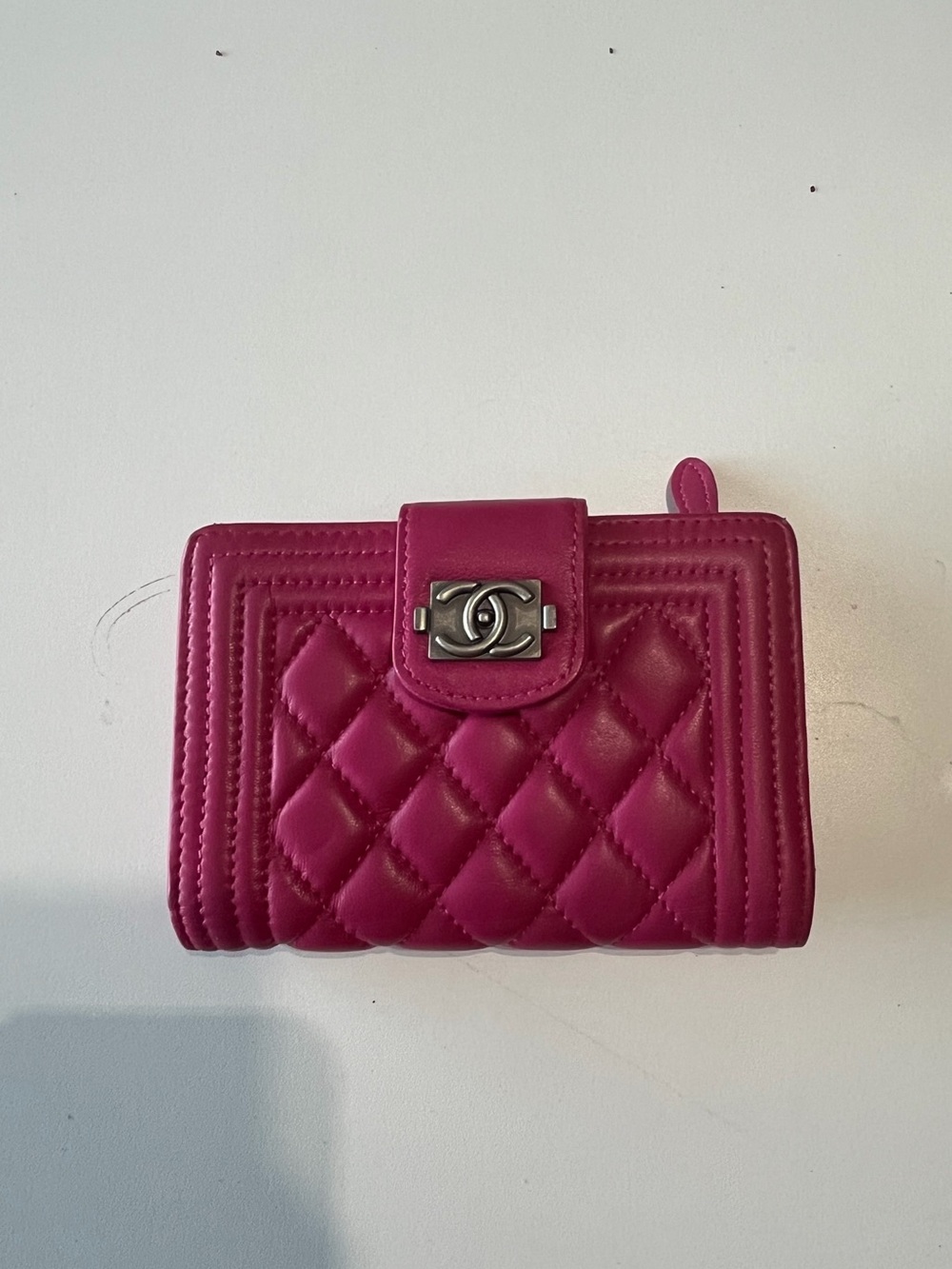 CHANEL Quilted Wallet in Fuchsia Pink with Silver CC Hardware